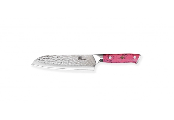 Nóż Dellinger Pink Stone Tsuchime Damascus Santoku 180 mm