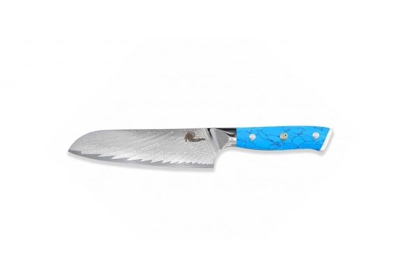 Nóż Dellinger Blue Stone VG-10 Damascus Santoku 180 mm